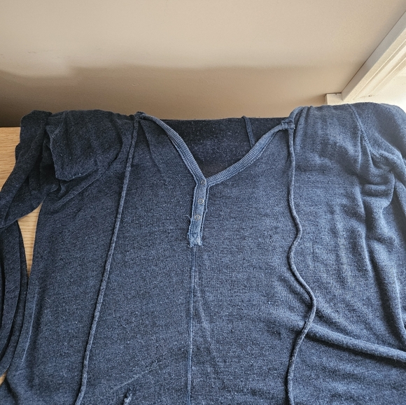 Free People We The Free Affogato Hacci Tunic Top Blue Linen Blend Boho Medium - Picture 6 of 11